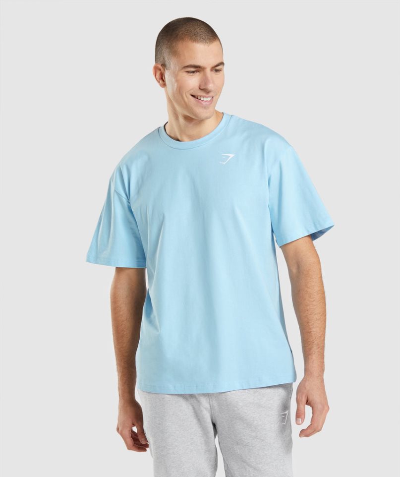 Men\'s Gymshark Essential Oversized T-Shirts Light Blue | NZ 3IGLHR